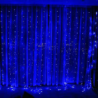 Гирлянда-водопад (Curtain-Lights) Itrains-320-B универсальная, с прозрачным проводом, 3м (Цвет: Синий)
