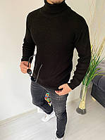 Чоловічі в'язані светри оверсайз, турецький чорний светр-гольф чоловічий із високим горлом
