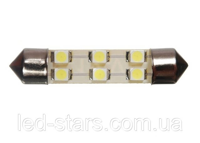 Світлодіодна софітна автолампа T10, 40-42 mm, 6 pcs 3528 (36 Lm)