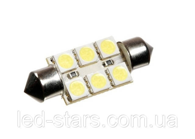 Світлодіодна софітна автолампа T10, 36-38 mm, 6 pcs 5050 (108 Lm)
