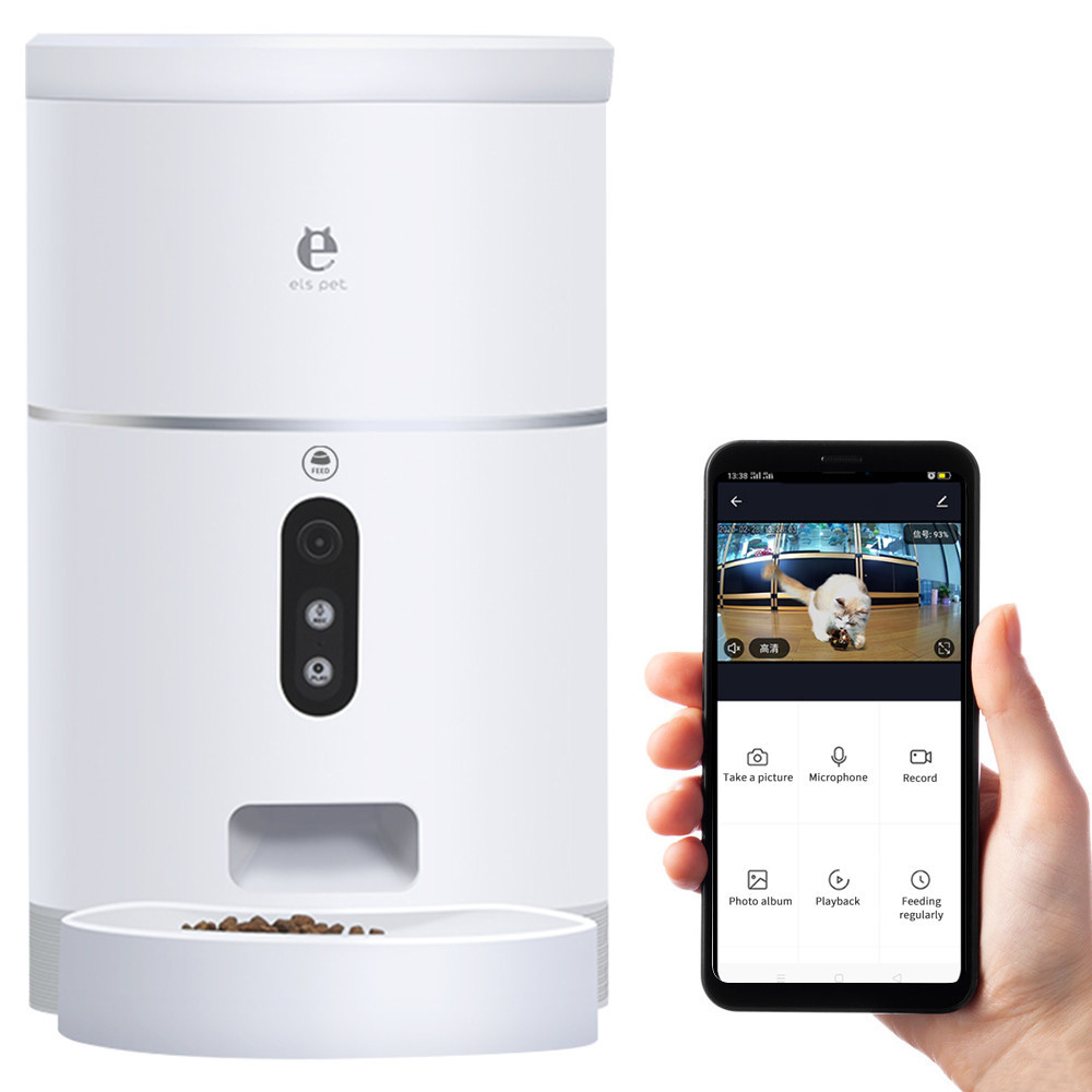 Автоматична кормушка для котів і собак Els Pet 4L, смарт годівниця з Відеокамерою і WIFI, Білий