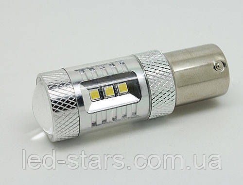 Світлодіодна автолампа 1156 (P21W)-S25-BA15s, 22 W (620 Lm) WHITE 12PCS 1W SAMSUNG +2PCS 5W CREE+Лінза