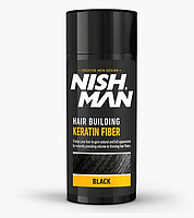Камуфляж для залисин (пудра 20г + фіксатор 100мл) Nishman Hair Building Keratin Fiber Чорний, фото 3