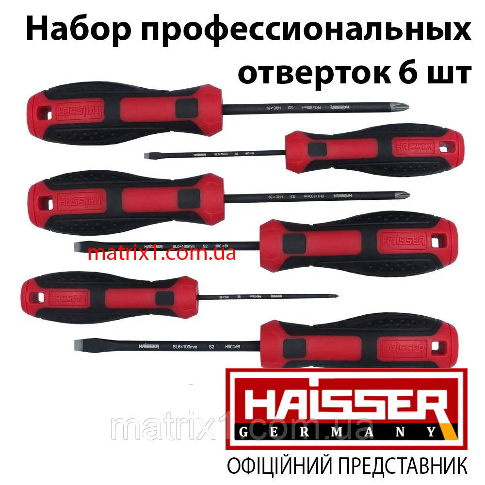 Набір професійних викруток 6 шт., PH, SL, магнітні, Haisser, фото 1