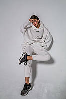 Женский спортивный костюм зимний оверсайз Bowl белый Комплект трехнитка на флисе Худи + Штаны