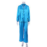 Піжама жіноча атласна. Комплект шовковий для дому, сну з довгим рукавом, розмір M (блакитний), фото 5