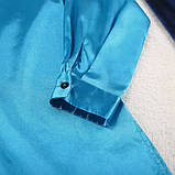 Піжама жіноча атласна. Комплект шовковий для дому, сну з довгим рукавом, розмір M (блакитний), фото 7