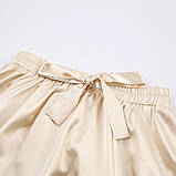 Шовкова піжама жіноча. Комплект атласний трійка з довгим рукавом, шортами і топом. Розмір L (бежевий), фото 6