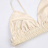 Шовкова піжама жіноча. Комплект атласний трійка з довгим рукавом, шортами і топом. Розмір L (бежевий), фото 7