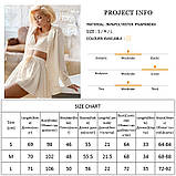 Шовкова піжама жіноча. Комплект атласний трійка з довгим рукавом, шортами і топом. Розмір L (бежевий), фото 9