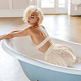 Шовкова піжама жіноча. Комплект атласний трійка з довгим рукавом, шортами і топом. Розмір L (бежевий), фото 2