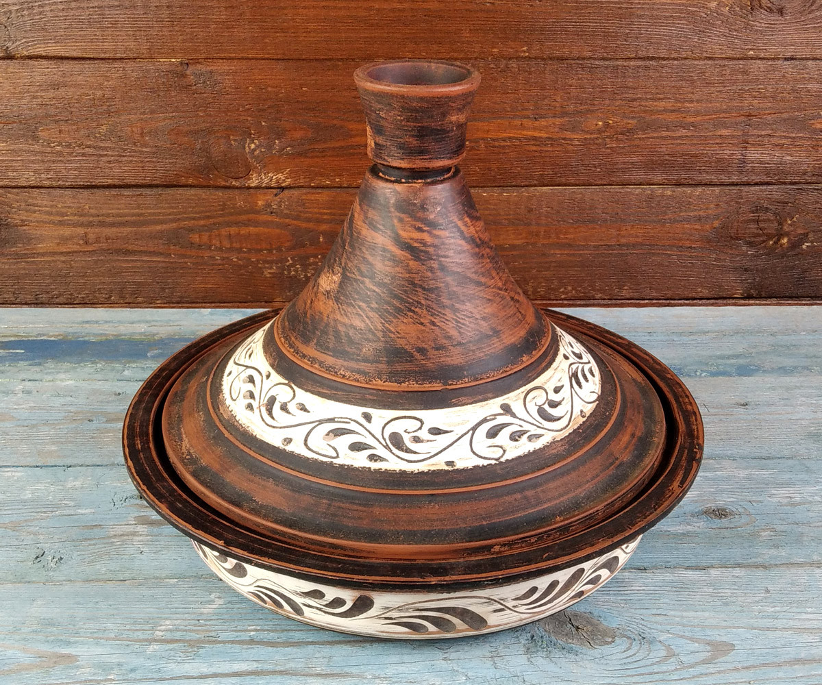 Тажин духовий з червоної кераміки 2 л 300 мм 2 літри ангоб, фото 1