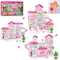 Детский трехэтажный домик с куклами 2в1 "Жилой комплекс" 668-1