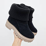 Жіночі чорні замшеві черевики з панчохом-дов'язом на тракторній підошві SANDRA, фото 3