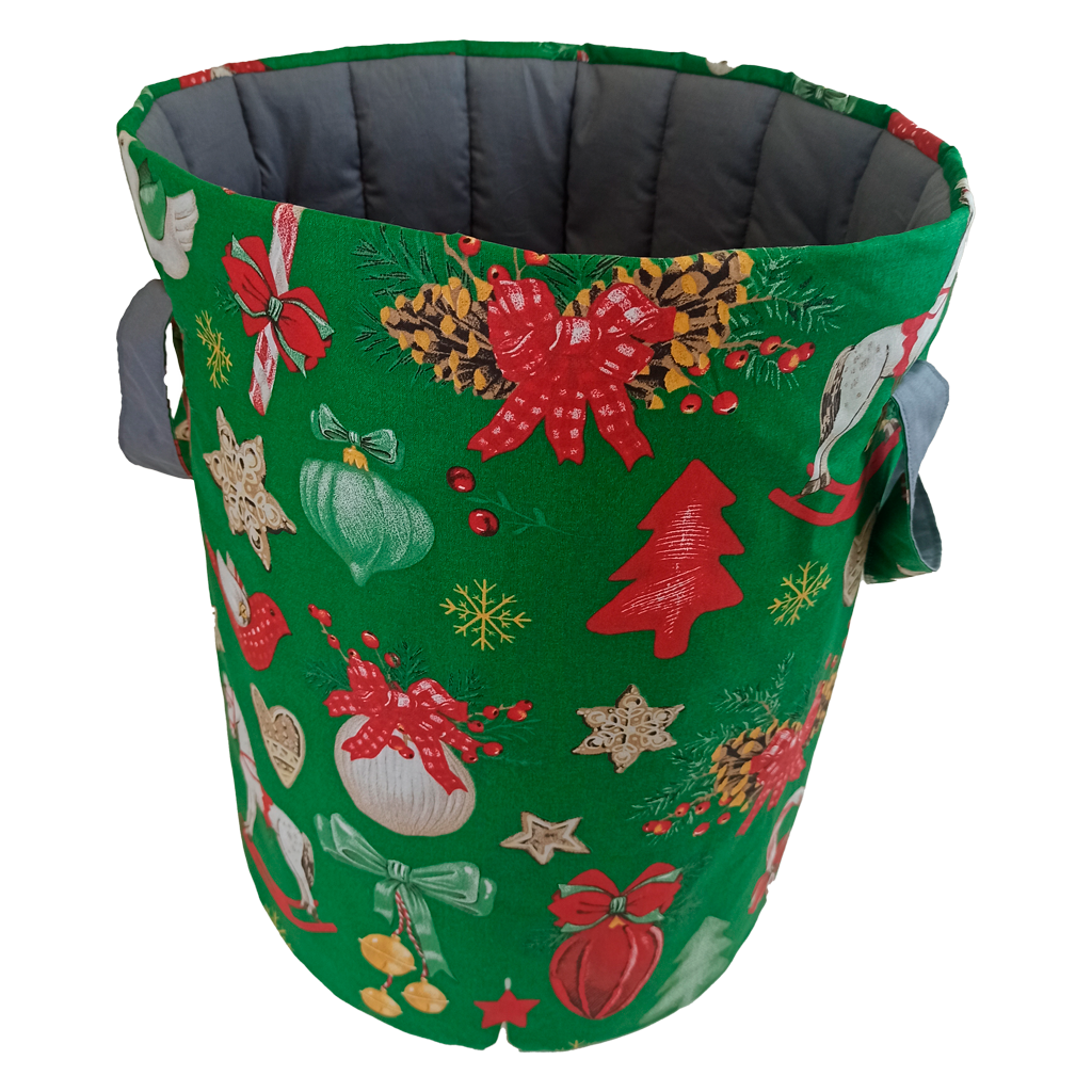 Мішок (кошик) для зберігання, Ø35*45 см, (бавовна), (Новорічні коники та іграшки на зеленому)