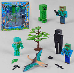 Фігурки Minecraft Герої Майнкрафт — 5 героїв, динозавр, дерево J05