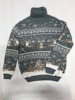 Вязаный свитер детский с оленями на мальчика 6-7 лет