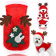 Костюм новорічного Оленя для собак RESTEQ. Теплий собачий костюм із підкладкою. Одяг для собак. Костюм для тварин Олень Санти XL