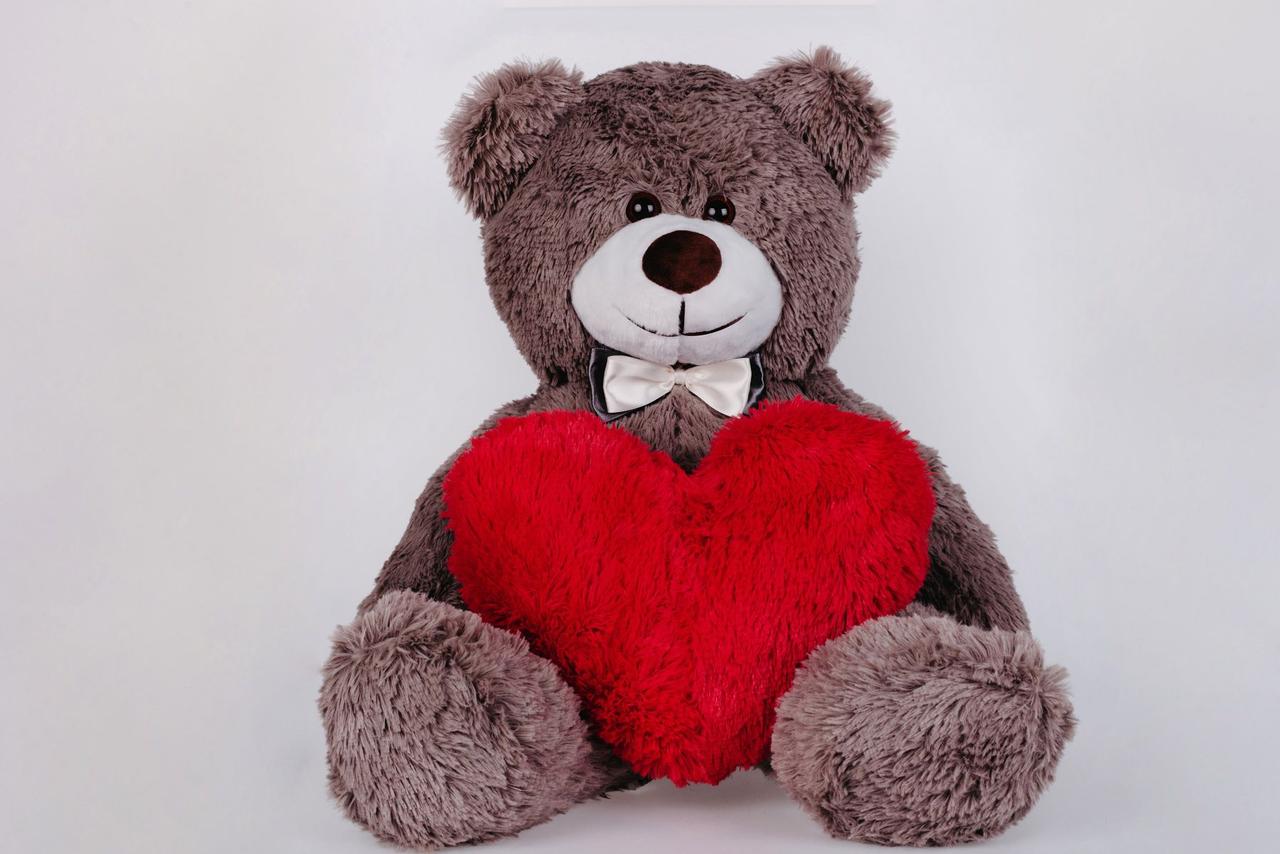 Плюшевий ведмідь із сердечком Джиммі 90 см Капучіно (YK0027)