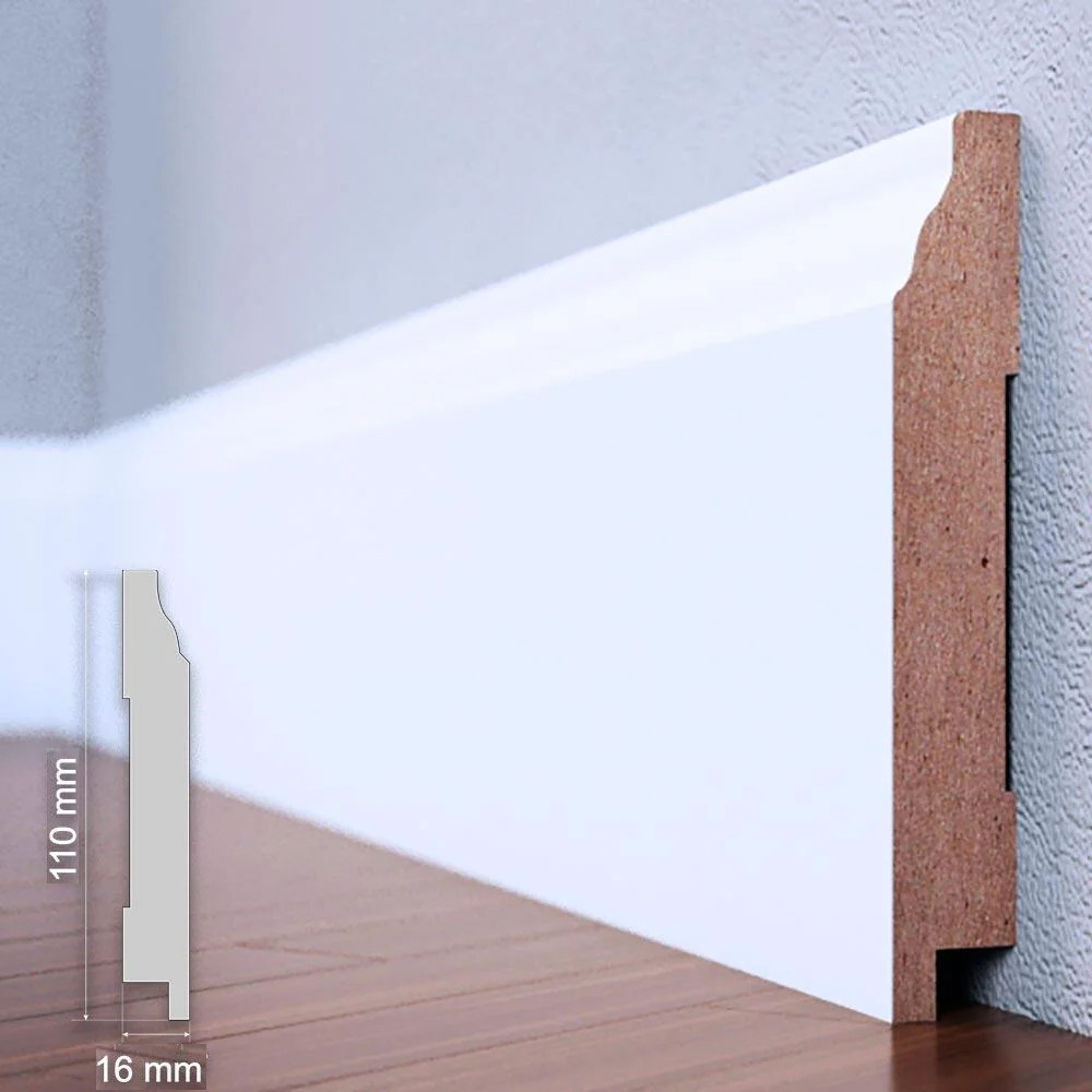 Плінтус МДФ Білий англійський розміри 2070x110x16мм, фото 1