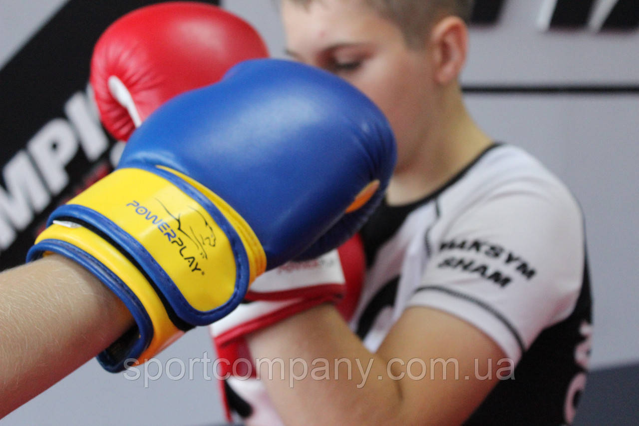 Боксерські рукавиці PowerPlay 3004 JR Classic Синьо-Жовті 8 унцій