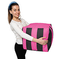 Пуф Кубик Полосатый Оксфорд 40х40, мягкий пуфик кресло мешок Черный+Розовый IQ