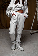 Спортивные штаны женские зимние Джоггеры Bowl с начесом белые | Брюки утепленные на флисе ЛЮКС качества