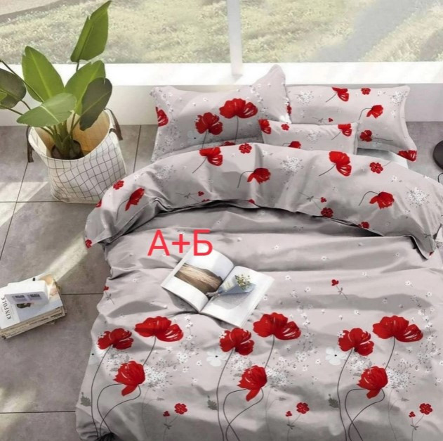 Євро комплект постільної білизни "Червоний мак"