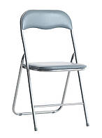 Раскладной серый мобильный стул кожзам со спинкой