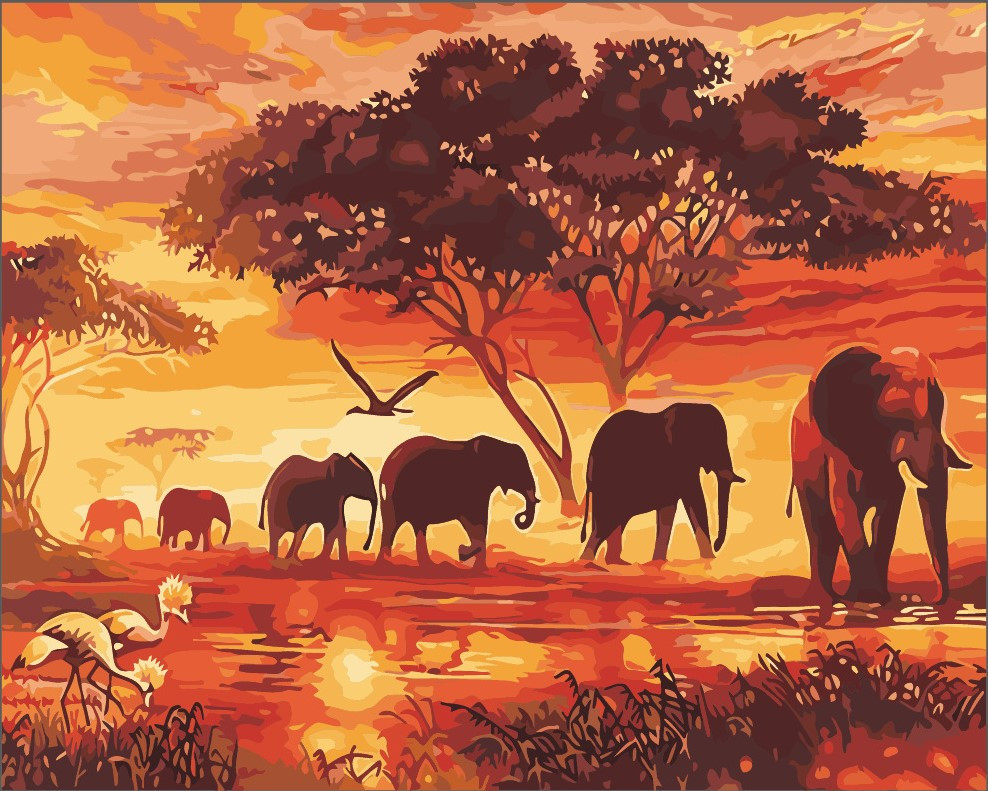 Картина за номерами Слони, набір для творчості на полотні 50*40см малювання