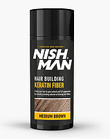 Камуфляж для залисин (пудра 20г + фіксатор 100мл) Nishman Hair Building Keratin Fiber коричневий, фото 3