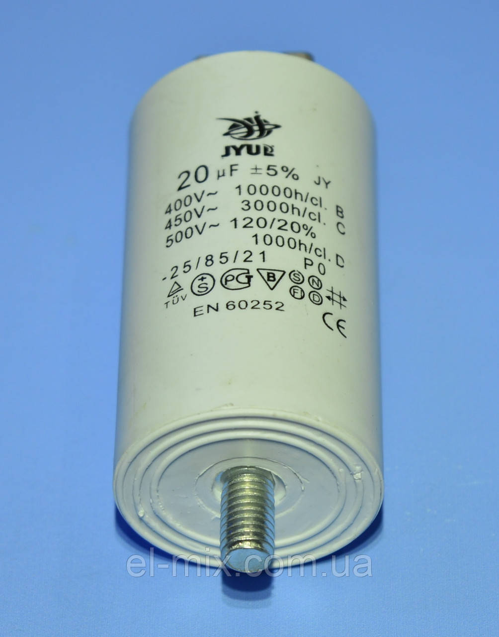 Конденсатор CBB-60M 20µF 450VAC ±5% клеми+болт 40*75мм JYUL
