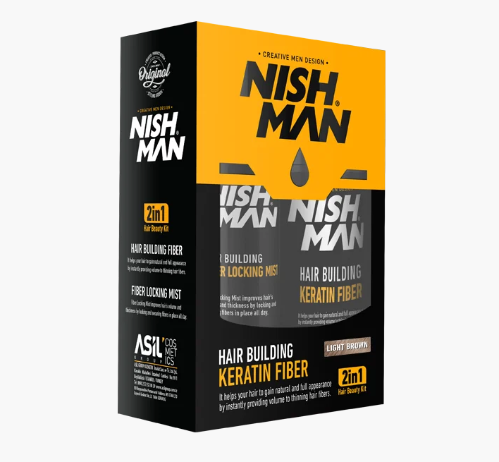 Камуфляж для залисин (пудра 20г + фіксатор 100мл) Nishman Hair Building Keratin світло-коричневий, фото 1
