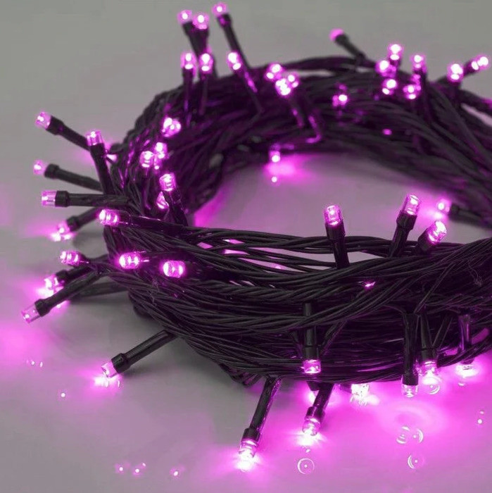 Світлодіодна гірлянда Нитка, колір: рожевий 28 м, зелений провід 400LED