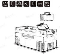 Компресорний автохолодильник Alpicool E75. Двокамерний. До -20℃, живлення 12, 24, 220 вольт. Батарея 42 А/г, фото 2