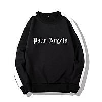 Свитшот мужской зимний Palm Angels (Палм Ангелс) с лампасами черный | Кофта мужская Толстовка утепленная