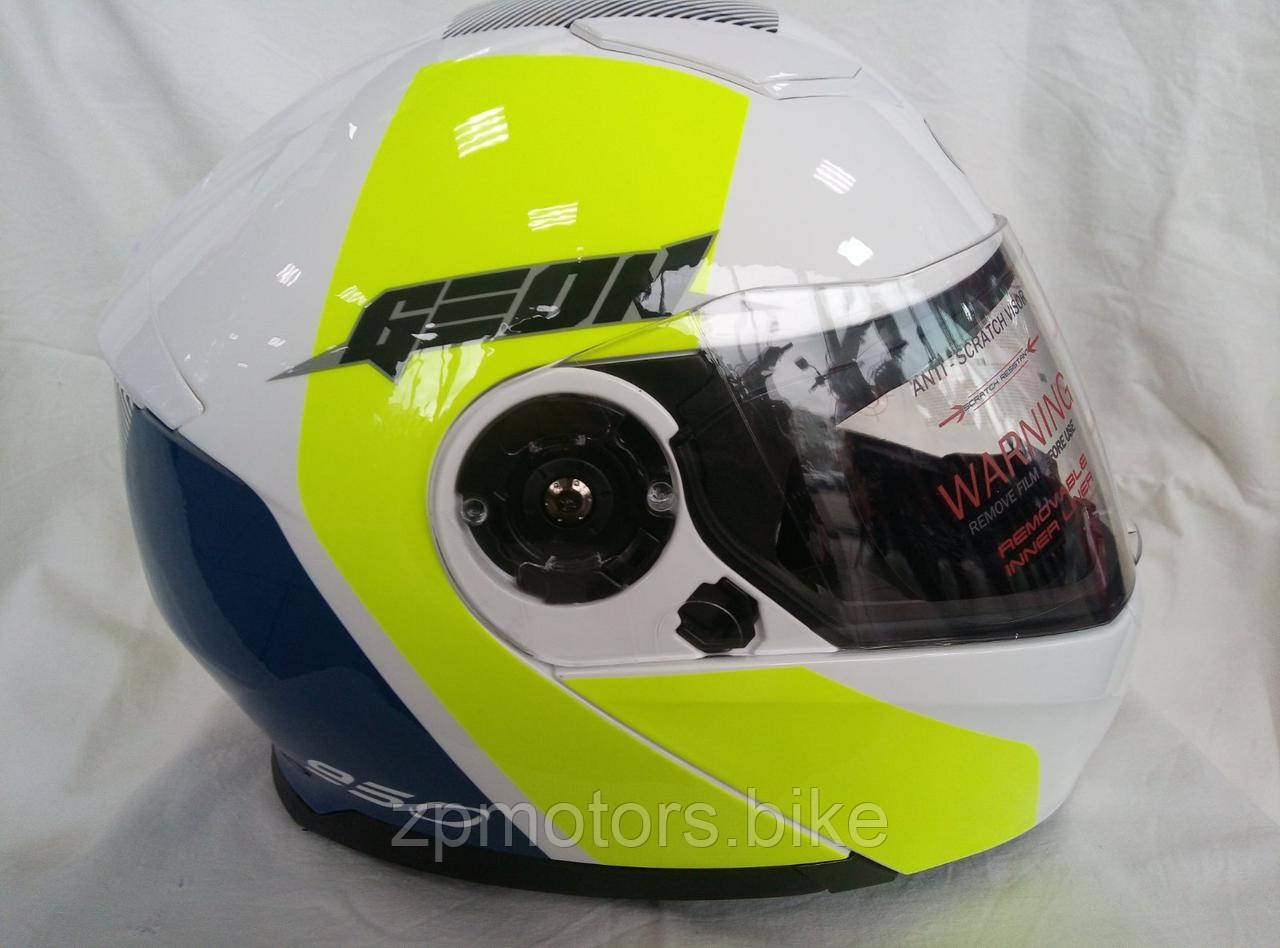 Мотошолом, шолом Geon 950 Glossy White/Blue/Yellow