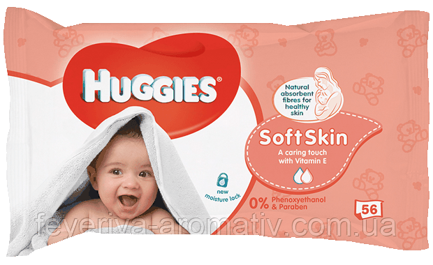 Детские влажные салфетки Huggies Soft Skin 56шт. Великобритания - фото 1 - id-p80539771