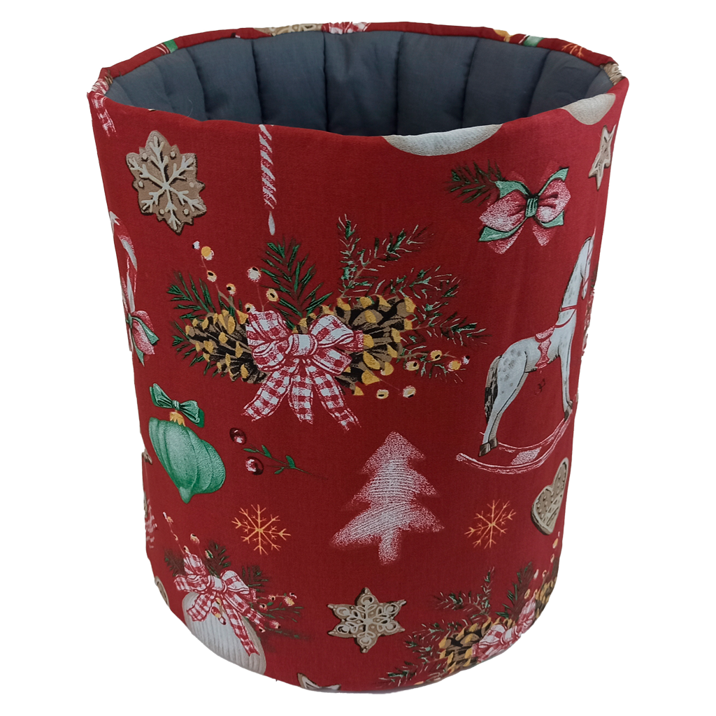 Мішок (кошик) для зберігання, Ø30*35 см, (бавовна), (Новорічні коники та іграшки на червоному)