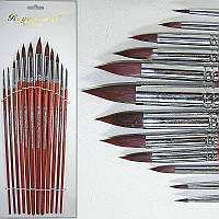 Пензлі RA-9127-12 шт., НЕЙЛОН (№: 1,2,3,4,5,6,7,8,9,10,11,12), круглі, дерев'яна ручка