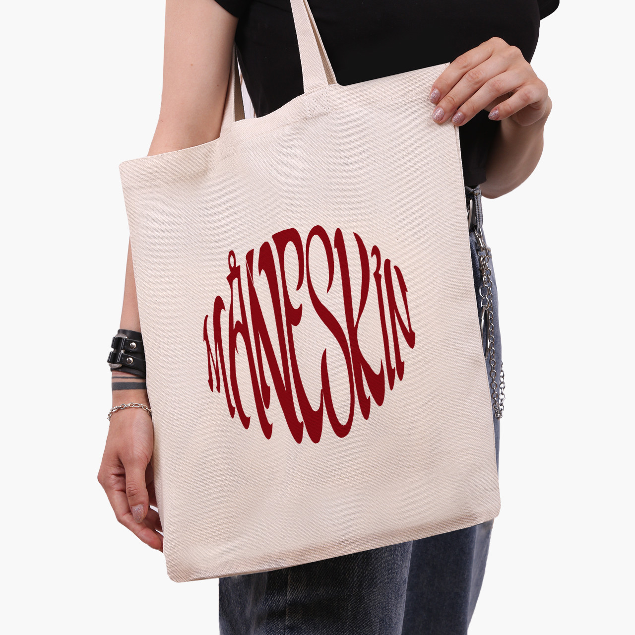 Еко сумка Манескін (Maneskin) бежева канвас з принтом