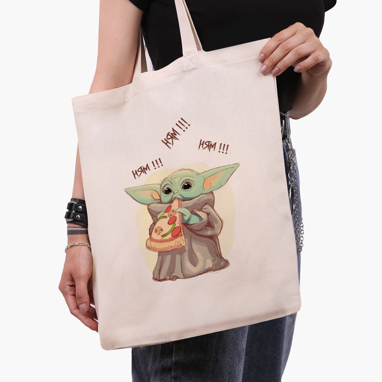 Еко сумка Грогу Бейбі Йода (Grogu Baby Yoda The Mandalorian) бежева канвас з принтом