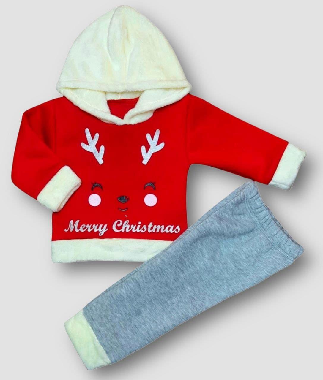 Новогодний костюм для девочки на флисе с принтом Merry Cristmas