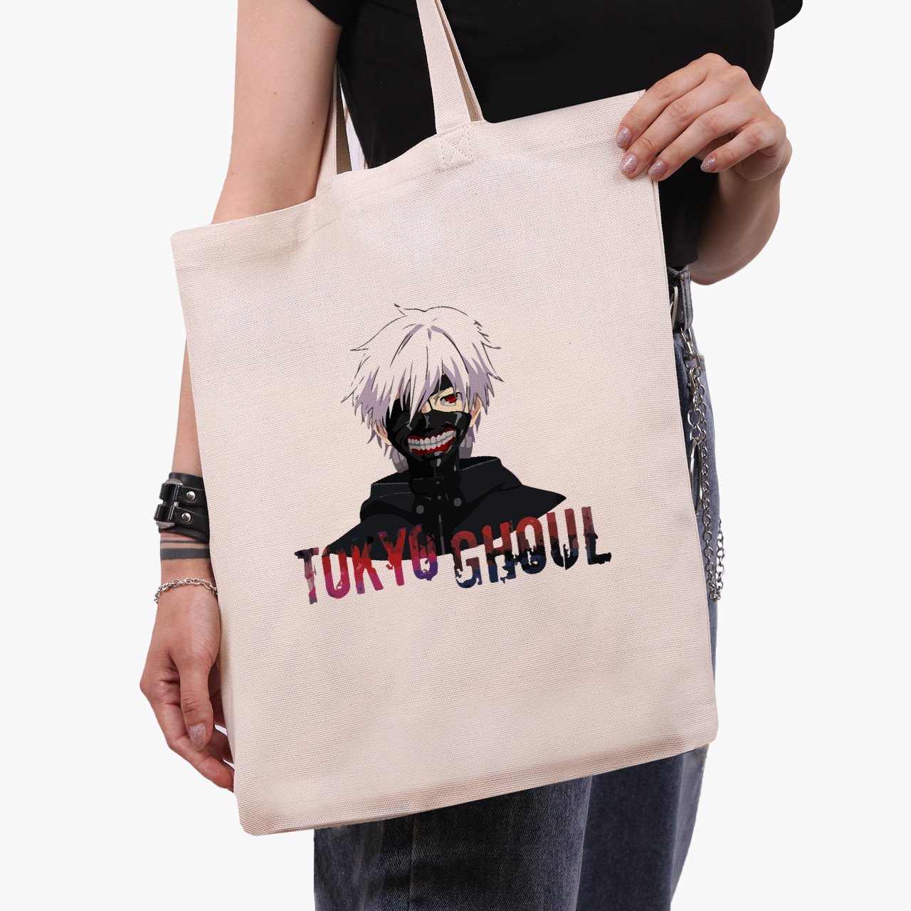 Еко сумка Токійський гуль Кен Канекі (Tokyo Ghoul) бежева канвас з принтом