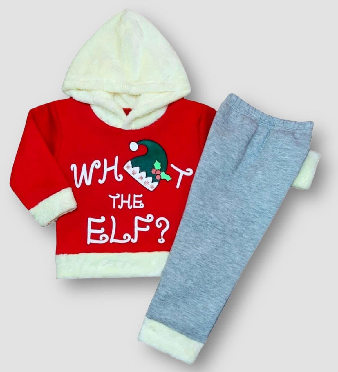 Новоічний костюм для хлопчика на флісі з принтом What the Elf, фото 1