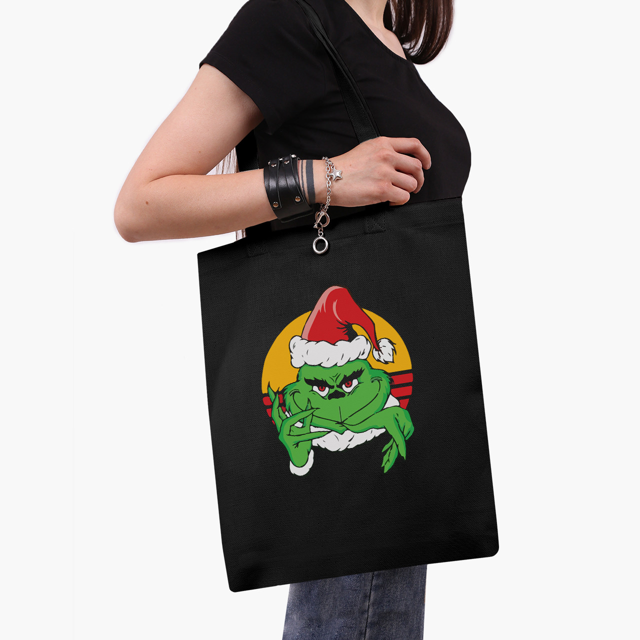 Еко сумка Грінч (The Grinch) чорна саржа, шопер з принтом, фото 1