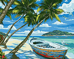 Картина за номерами Човен на березі, набір для творчості на полотні 50*40см малювання