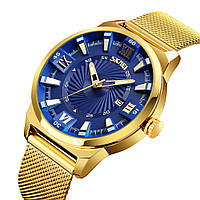 Классические часы Skmei 9166 золотые с синим циферблатом