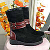Замшеві черевики чорні жіночі на товстій підошві, декоровані шкіряною вставкою і ремінцями, фото 2
