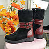 Замшеві черевики чорні жіночі на товстій підошві, декоровані шкіряною вставкою і ремінцями, фото 4